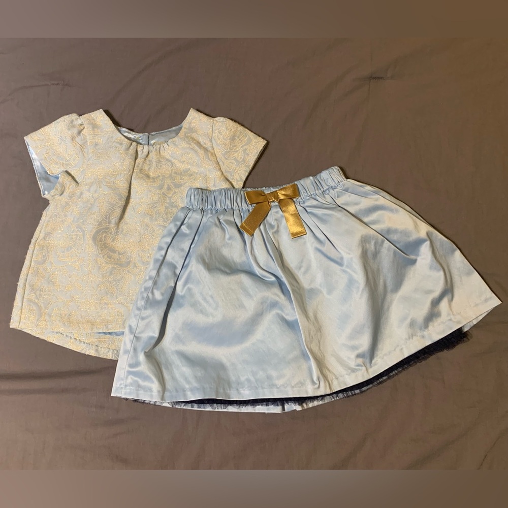 Girls Light Blue & Gold Two-Piece Matching Set - Top and Skirt
